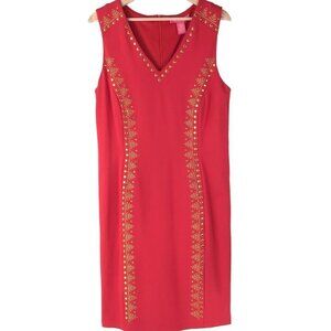 Catherine Malandrino Red Gold Studded Sleeveless Sheath Dress Size Large